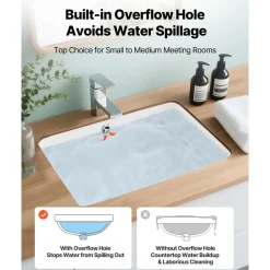 VEVOR Undermount Bathroom Sink, 15.75 x 12.01 Inch Rectangular White Ceramic Vessel Sink with Overflow Hole, Under Counter Drop in Modern Lavatory Vanity Bath Wash Bowl Basin, Rectangle Small Space