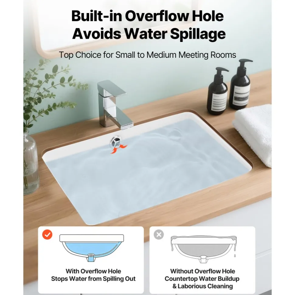 VEVOR Undermount Bathroom Sink, 15.75 x 12.01 Inch Rectangular White Ceramic Vessel Sink with Overflow Hole, Under Counter Drop in Modern Lavatory Vanity Bath Wash Bowl Basin, Rectangle Small Space