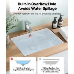 VEVOR Undermount Bathroom Sink, 18.5 x 13.19 Inch Rectangular White Ceramic Vessel Sink with Overflow Hole, Under Counter Drop in Modern Lavatory Vanity Bath Wash Bowl Basin, Rectangle Small Space