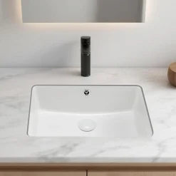 VEVOR Undermount Bathroom Sink, 18.5 x 13.19 Inch Rectangular White Ceramic Vessel Sink with Overflow Hole, Under Counter Drop in Modern Lavatory Vanity Bath Wash Bowl Basin, Rectangle Small Space
