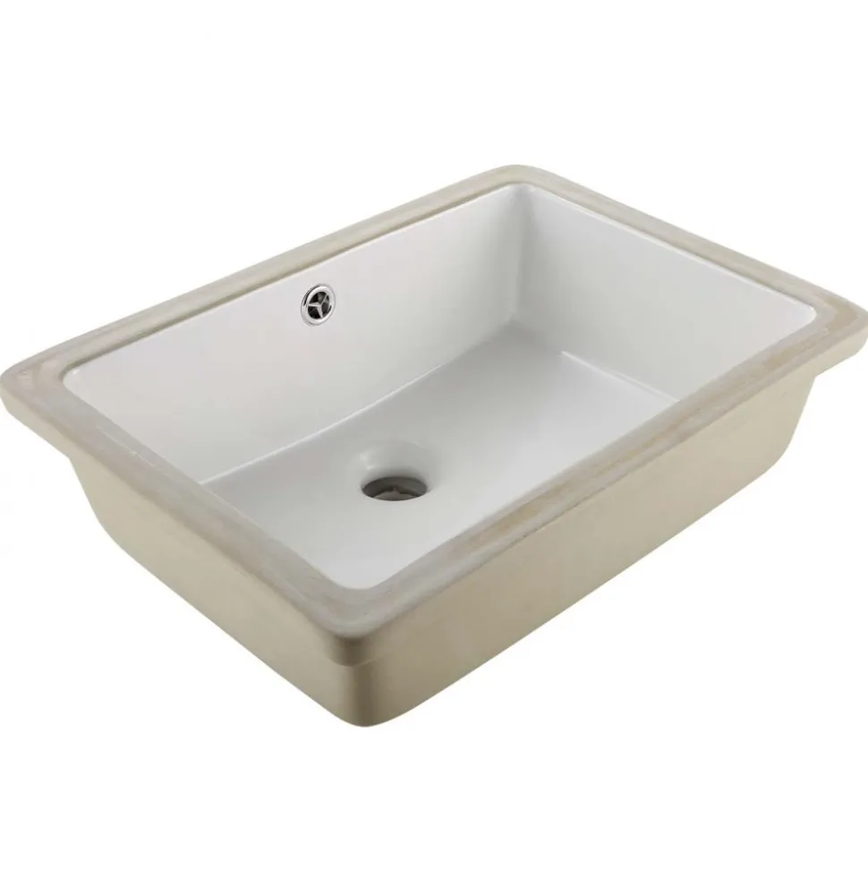 VEVOR Undermount Bathroom Sink, 18.5 x 13.19 Inch Rectangular White Ceramic Vessel Sink with Overflow Hole, Under Counter Drop in Modern Lavatory Vanity Bath Wash Bowl Basin, Rectangle Small Space