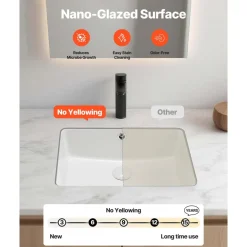 VEVOR Undermount Bathroom Sink, 18.5 x 13.19 Inch Rectangular White Ceramic Vessel Sink with Overflow Hole, Under Counter Drop in Modern Lavatory Vanity Bath Wash Bowl Basin, Rectangle Small Space