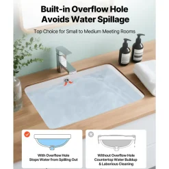 VEVOR Undermount Bathroom Sink, 20.28 x 15.16 Inch Rectangular White Ceramic Vessel Sink with Overflow Hole, Under Counter Drop in Modern Lavatory Vanity Bath Wash Bowl Basin, Rectangle Small Space