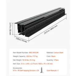 VEVOR Undermount Drawer Slides, 32 inch, Full Extension Ball Bearing Under Stair Cabinet Rails, 260 LB Load Capacity Heavy Duty Bottom Stair Cabinet Glides Track Runners,for DIY Replacement, Black