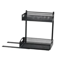 VEVOR Under Sink Organizer, 2 Pack 2-Tier Pull Out Cabinet Organizer with 4-Level Height Adjustment, Metal Slide Out Shelf, Multi-Purpose Cabinet Organizers and Storage for Bathroom & Kitchen, Black