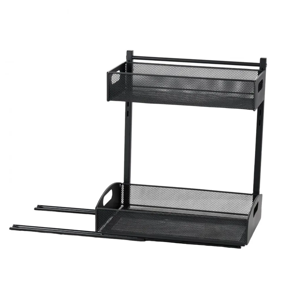 VEVOR Under Sink Organizer, 2 Pack 2-Tier Pull Out Cabinet Organizer with 4-Level Height Adjustment, Metal Slide Out Shelf, Multi-Purpose Cabinet Organizers and Storage for Bathroom & Kitchen, Black
