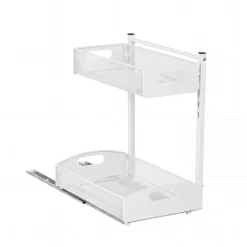 VEVOR Under Sink Organizer, 2 Pack 2-Tier Pull Out Cabinet Organizer with 4-Level Height Adjustment, Metal Slide Out Shelf, Multi-Purpose Cabinet Organizers and Storage for Bathroom & Kitchen, White