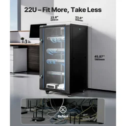 VEVOR 22U Network Cabinet Wall Mount, 23.6 in Depth, 300 lbs Max Load Capacity Server Cabinet Rack Enclosure with Locking Tempered Glass Door, Side Panels, Server Rack for IT Equipment, A/V Devices