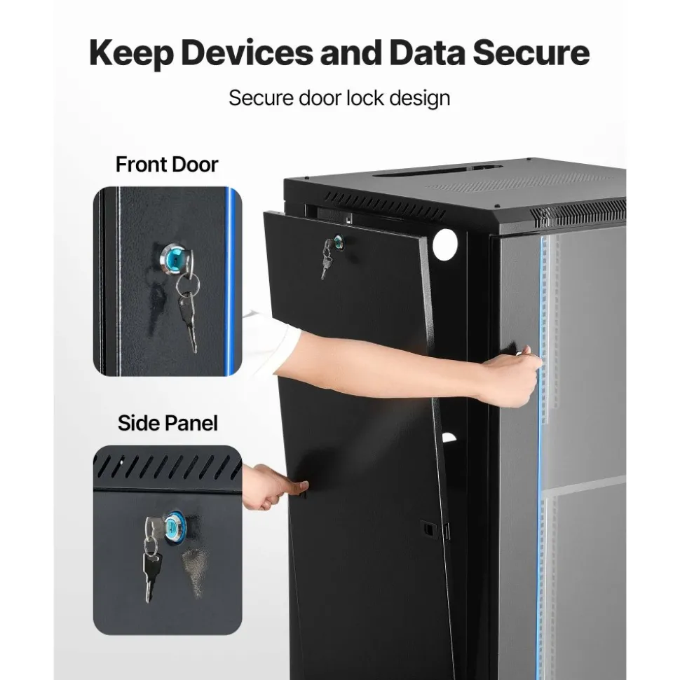 VEVOR 22U Network Cabinet Wall Mount, 23.6 in Depth, 300 lbs Max Load Capacity Server Cabinet Rack Enclosure with Locking Tempered Glass Door, Side Panels, Server Rack for IT Equipment, A/V Devices