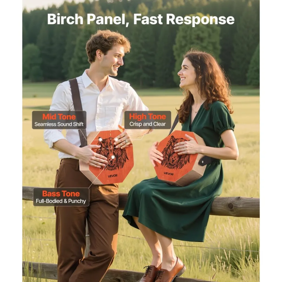 VEVOR Unique Cajon Box Drum, with Internal Guitar Strings, Portable Wooden Percussion Box, Birch Wood Drum Musical Instrument with Adjustable Strap, for Beginners & Professionals, 11.6 x 11.6 x 4 in