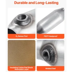 VEVOR Universal Catalytic Converter, 2.5 Inch Inlet/Outlet, 2 Pack High Flow Car Catalytic Converter with O2 Port, Direct Replacement, Stainless Steel Material, for Quick Exhaust Gas Purification