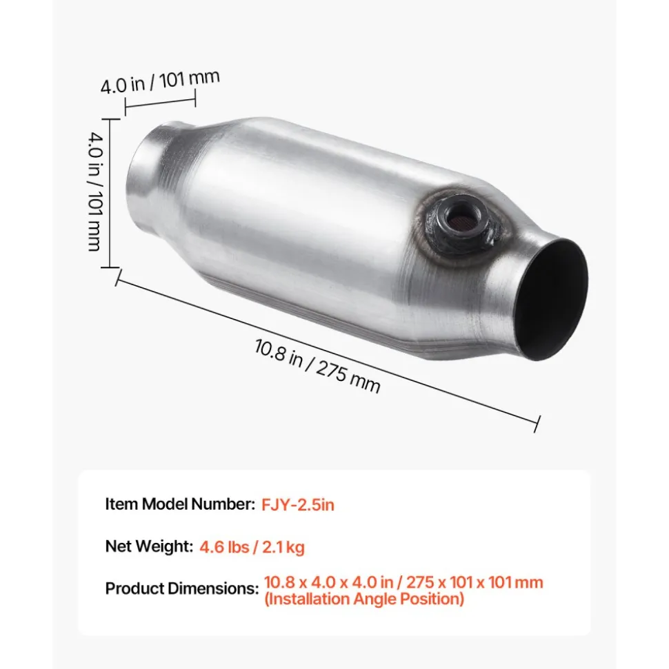 VEVOR Universal Catalytic Converter, 2.5 Inch Inlet/Outlet, 2 Pack High Flow Car Catalytic Converter with O2 Port, Direct Replacement, Stainless Steel Material, for Quick Exhaust Gas Purification
