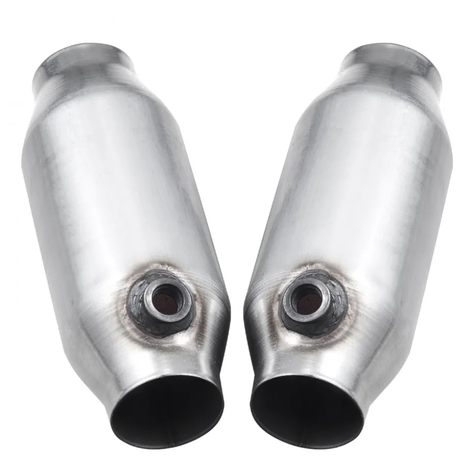 VEVOR Universal Catalytic Converter, 2.5 Inch Inlet/Outlet, 2 Pack High Flow Car Catalytic Converter with O2 Port, Direct Replacement, Stainless Steel Material, for Quick Exhaust Gas Purification