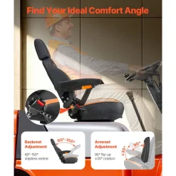 VEVOR Universal Forklift Seat, Tractor Seat with Adjustable Back, Armrest, Headrest & Safety Belt, Secure Tractor Seat with Micro Switch, Ergonomic Lawnmower Seat for Skid Loader Bulldozer