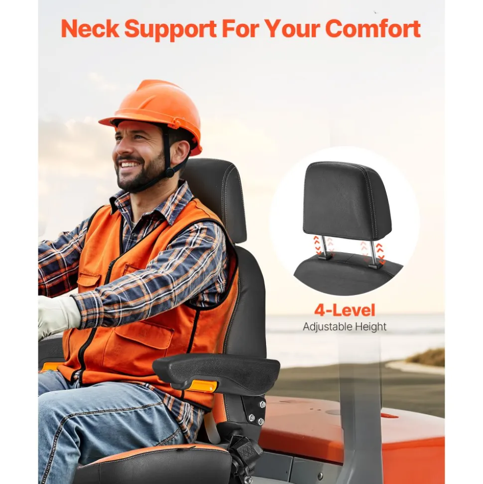VEVOR Universal Forklift Seat, Tractor Seat with Adjustable Back, Armrest, Headrest & Safety Belt, Secure Tractor Seat with Micro Switch, Ergonomic Lawnmower Seat for Skid Loader Bulldozer