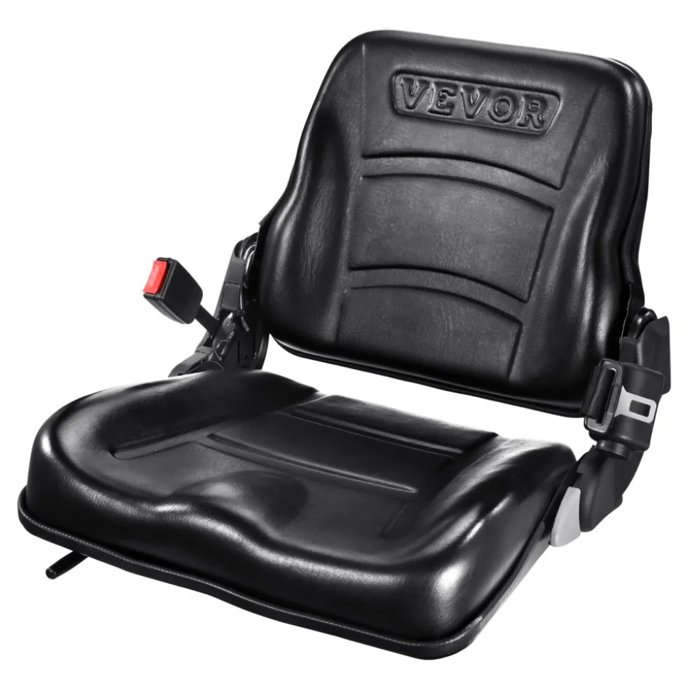 VEVOR Universal Forklift Seat, Fold Down Tractor Seat with Adjustable Angle Back, Micro Switch and Retractable Seatbelt, 6.3-13.4 inch Slot Forklift Seat for Tractor Loader Excavator