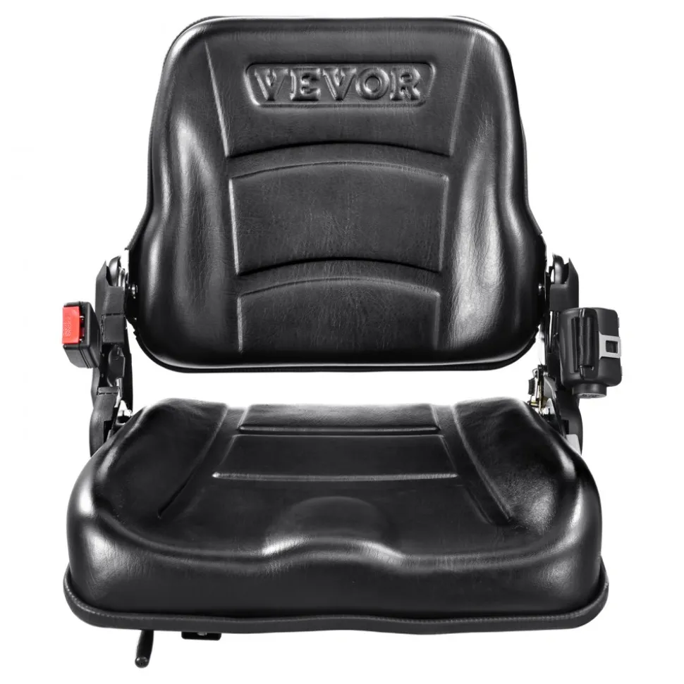 VEVOR Universal Forklift Seat, Fold Down Tractor Seat with Adjustable Angle Back, Micro Switch and Retractable Seatbelt, 6.3-13.4 inch Slot Forklift Seat for Tractor Loader Excavator