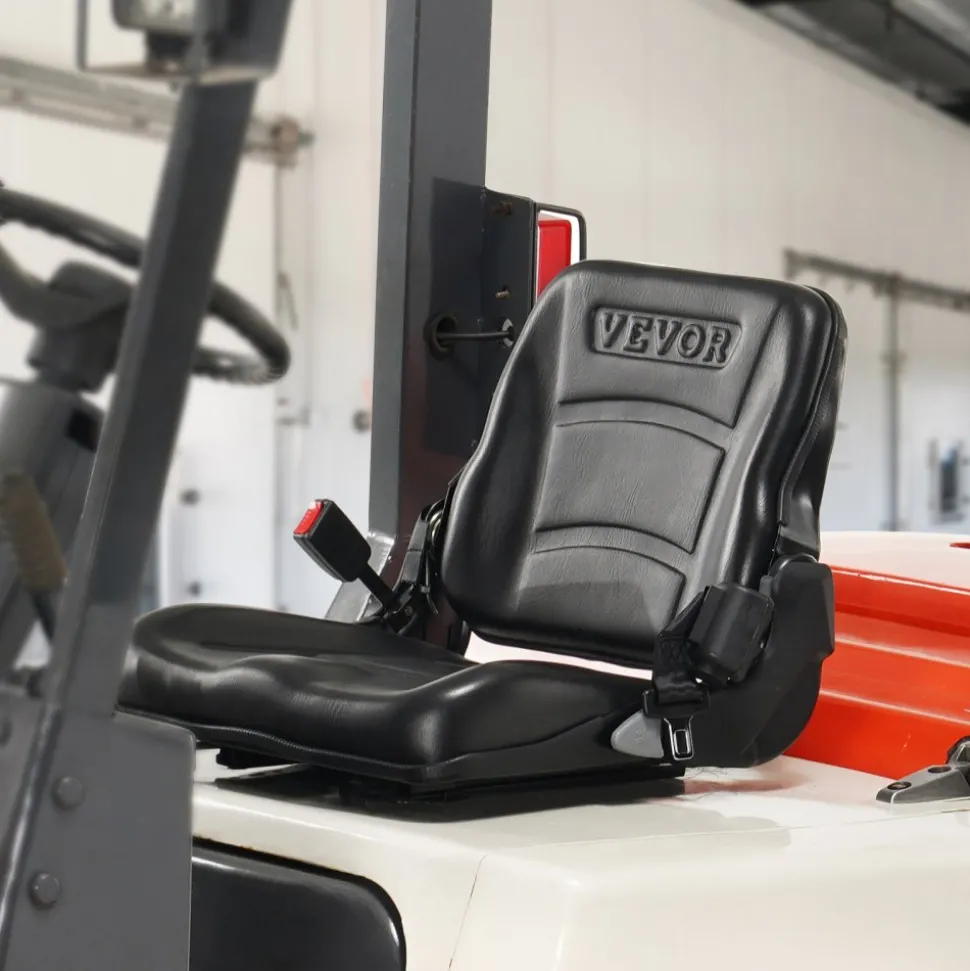 VEVOR Universal Forklift Seat, Fold Down Tractor Seat with Adjustable Angle Back, Micro Switch and Retractable Seatbelt, 6.3-13.4 inch Slot Forklift Seat for Tractor Loader Excavator