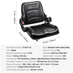 VEVOR Universal Forklift Seat, Fold Down Tractor Seat with Adjustable Angle Back, Micro Switch and Retractable Seatbelt, 6.3-13.4 inch Slot Forklift Seat for Tractor Loader Excavator