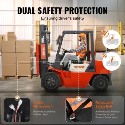 VEVOR Universal Forklift Seat, Fold Down Tractor Seat with Adjustable Angle Back, Micro Switch and Retractable Seatbelt, 6.3-13.4 inch Slot Forklift Seat for Tractor Loader Excavator