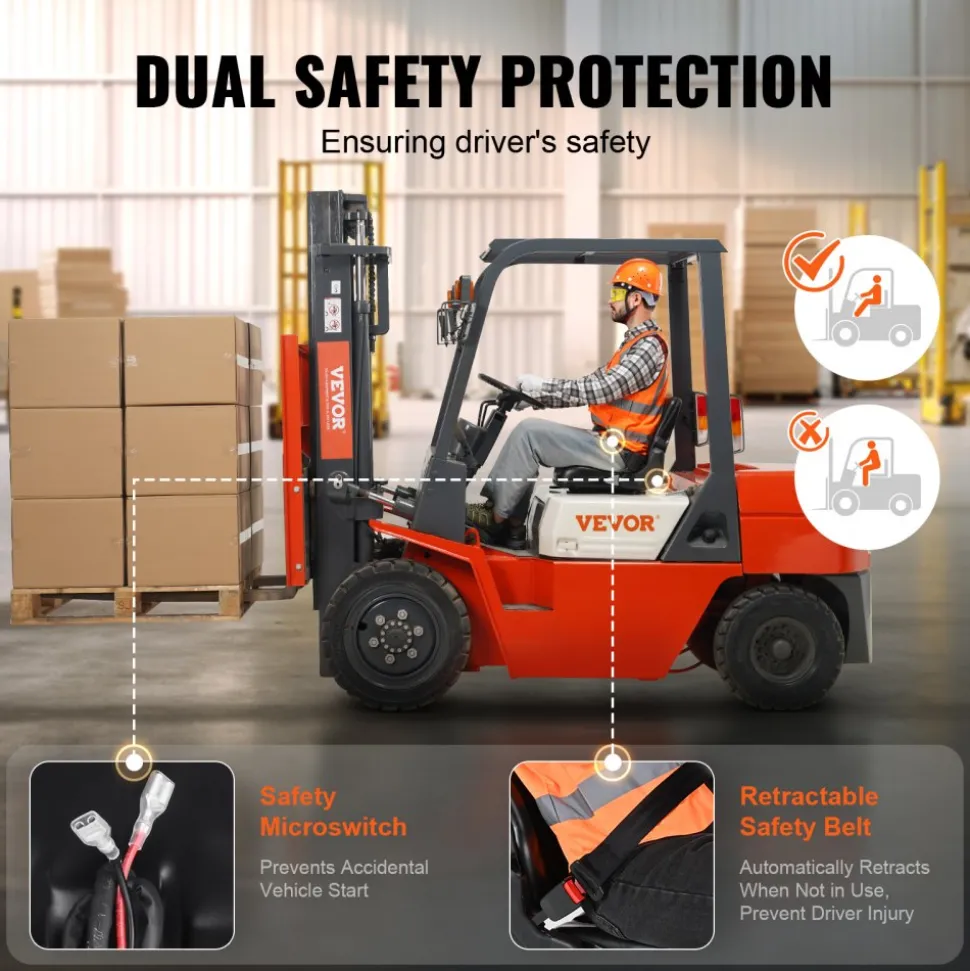 VEVOR Universal Forklift Seat, Fold Down Tractor Seat with Adjustable Angle Back, Micro Switch and Retractable Seatbelt, 6.3-13.4 inch Slot Forklift Seat for Tractor Loader Excavator