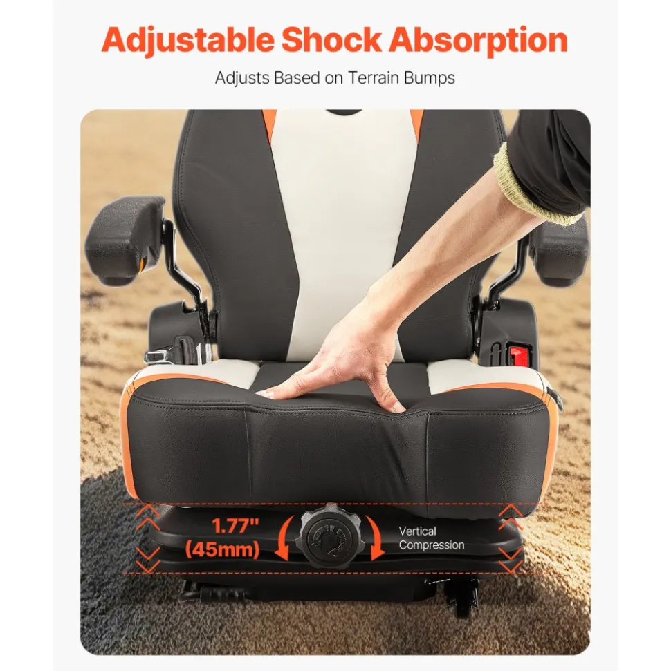 VEVOR Universal Forklift Seat, Tractor Suspension Seat with Adjustable Back, Armrest & Safety Belt, Secure Fold Down Tractor Seat with Micro Switch, Lawnmower Seat for Skid Loader Bulldozer