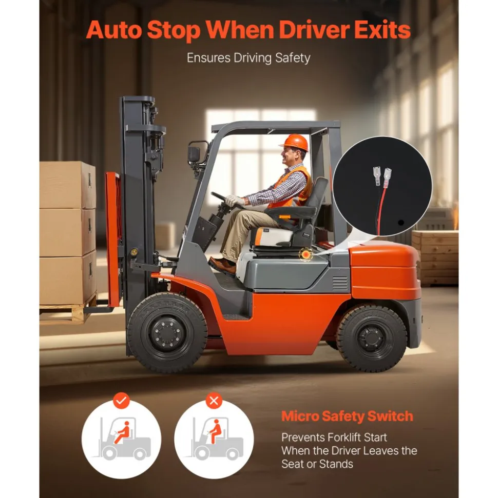 VEVOR Universal Forklift Seat, Tractor Suspension Seat with Adjustable Back, Armrest & Safety Belt, Secure Fold Down Tractor Seat with Micro Switch, Lawnmower Seat for Skid Loader Bulldozer