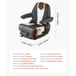 VEVOR Universal Forklift Seat, Tractor Suspension Seat with Adjustable Back, Armrest & Safety Belt, Secure Fold Down Tractor Seat with Micro Switch, Lawnmower Seat for Skid Loader Bulldozer