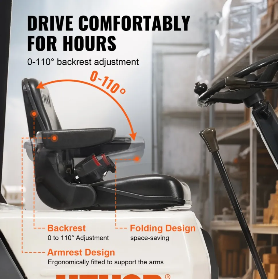 VEVOR Universal Forklift Seat Wrap Around, Universal Tractor Seat with Micro Switch, Adjustable Tractor Suspension Seat with Tilt Fits for John Deere, Ford, Massey Ferguson, New Holland Tractor