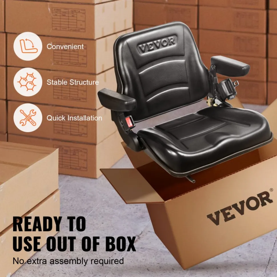 VEVOR Universal Forklift Seat Wrap Around, Universal Tractor Seat with Micro Switch, Adjustable Tractor Suspension Seat with Tilt Fits for John Deere, Ford, Massey Ferguson, New Holland Tractor