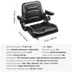 VEVOR Universal Forklift Seat Wrap Around, Universal Tractor Seat with Micro Switch, Adjustable Tractor Suspension Seat with Tilt Fits for John Deere, Ford, Massey Ferguson, New Holland Tractor