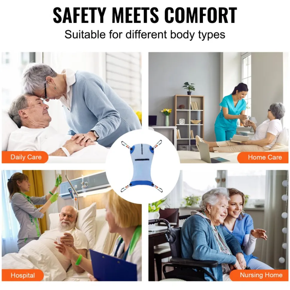 VEVOR Universal Full Body Patient Lift Sling - Medium, Patient Lift Medical Sling for Easy Transfer and Bathing, Polyester Patient Aid Transfer Sling for Elderly, Disabled, Bedridden, 500LBS Capacity
