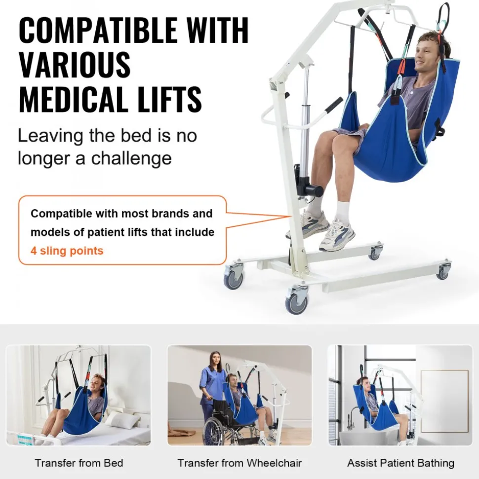 VEVOR Universal Full Body Patient Lift Sling -Small, Patient Lift Medical Sling for Easy Transfer and Bathing, Polyester Patient Aid Transfer Sling for Elderly, Disabled, Bedridden, 600LBS Capacity