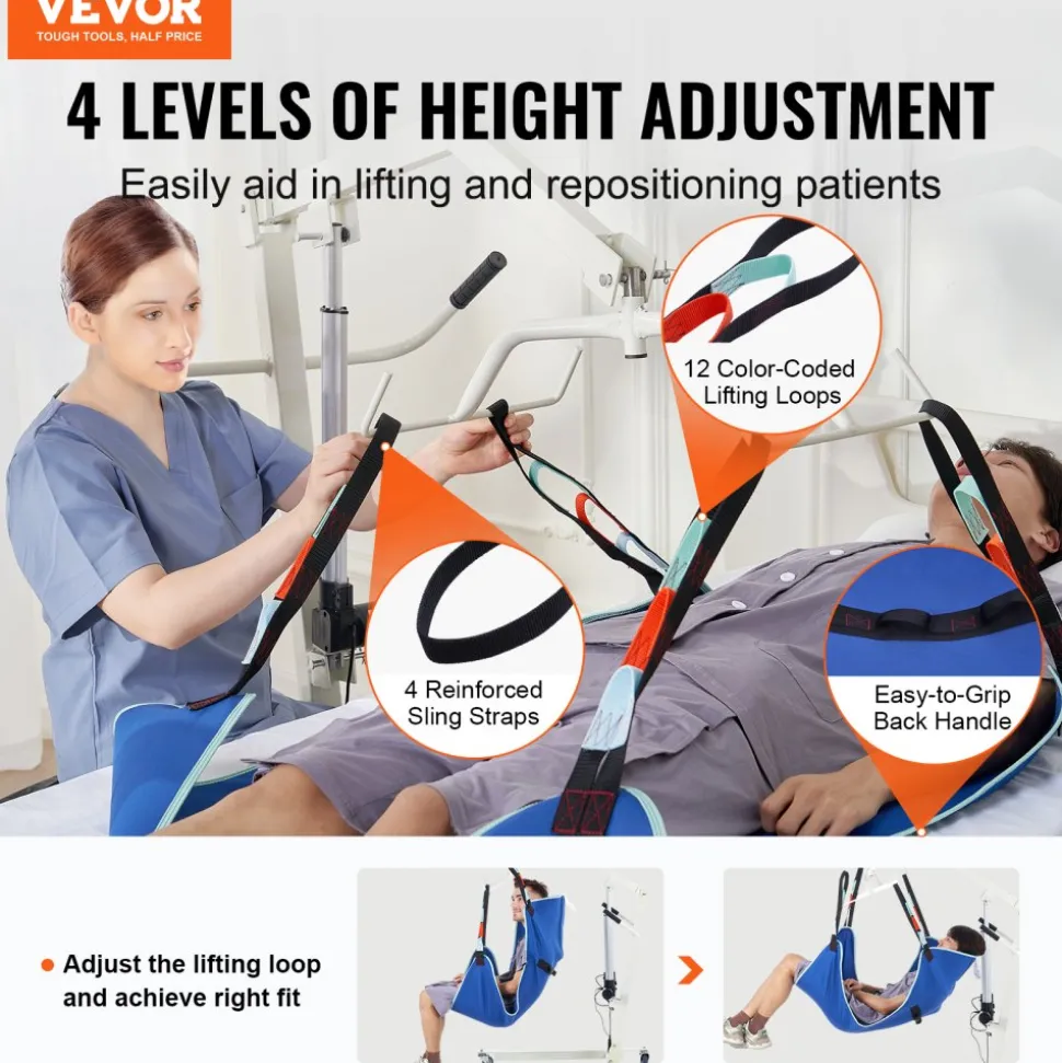 VEVOR Universal Full Body Patient Lift Sling -Small, Patient Lift Medical Sling for Easy Transfer and Bathing, Polyester Patient Aid Transfer Sling for Elderly, Disabled, Bedridden, 600LBS Capacity