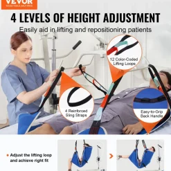VEVOR Universal Full Body Patient Lift Sling - Medium, Patient Lift Medical Sling for Easy Transfer and Bathing, Polyester Patient Aid Transfer Sling for Elderly, Disabled, Bedridden, 600LBS Capacity