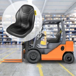 VEVOR Universal Lawn Tractor Seat Replacement, Compact High Back Mower Seat, Black Vinyl Forklift Seat, Central Drain Hole Skid Steer Seat with Mounting Bolt Patterns of 8