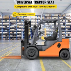 VEVOR Universal Lawn Tractor Seat Replacement, Compact High Back Mower Seat, Black Vinyl Forklift Seat, Central Drain Hole Skid Steer Seat with Mounting Bolt Patterns of 8