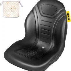 VEVOR Universal Lawn Tractor Seat Replacement, Compact High Back Mower Seat, Black Vinyl Forklift Seat, Central Drain Hole Skid Steer Seat with Mounting Bolt Patterns of 8