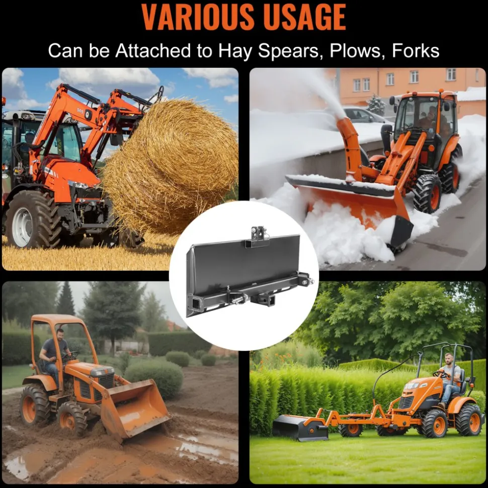 VEVOR Universal 3-point Skid Steer Plate, 3/8" Skid Steer Attachment Plate, 7000lbs Skid Steer Mount Plate Steel Adapter Loader, Compatible with Deere, Kubota, Bobcat, Mahindra Skid Steers, Tractors