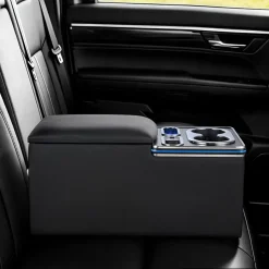 VEVOR Universal Rear Bench Seat Center Console with 7-Color Ambient Lights, USB/Type-C/Cigarette Lighter Charging, Back Seat Central Console Organizer with Cup & Phone Holders for MPV, Sedan, SUV