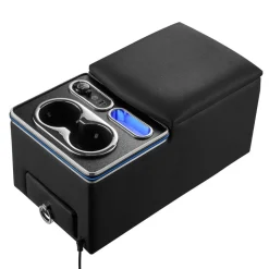 VEVOR Universal Rear Bench Seat Center Console with 7-Color Ambient Lights, USB/Type-C/Cigarette Lighter Charging, Back Seat Central Console Organizer with Cup & Phone Holders for MPV, Sedan, SUV