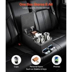 VEVOR Universal Rear Bench Seat Center Console Armrest Storage Box, Back Seat Tools Organizer with Cup & Phone Holders, Automotive Central Console for MPV, Sedan, SUV