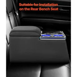 VEVOR Universal Rear Bench Seat Center Console with 7-Color Ambient Lights, Wireless/USB/Cigarette Lighter Charging, Back Seat Central Console Organizer with Cup & Phone Holders for MPV, Sedan, SUV