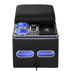 VEVOR Universal Rear Bench Seat Center Console with 7-Color Ambient Lights, Wireless/USB/Cigarette Lighter Charging, Back Seat Central Console Organizer with Cup & Phone Holders for MPV, Sedan, SUV