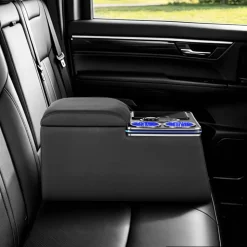 VEVOR Universal Rear Bench Seat Center Console with 7-Color Ambient Lights, Wireless/USB/Cigarette Lighter Charging, Back Seat Central Console Organizer with Cup & Phone Holders for MPV, Sedan, SUV