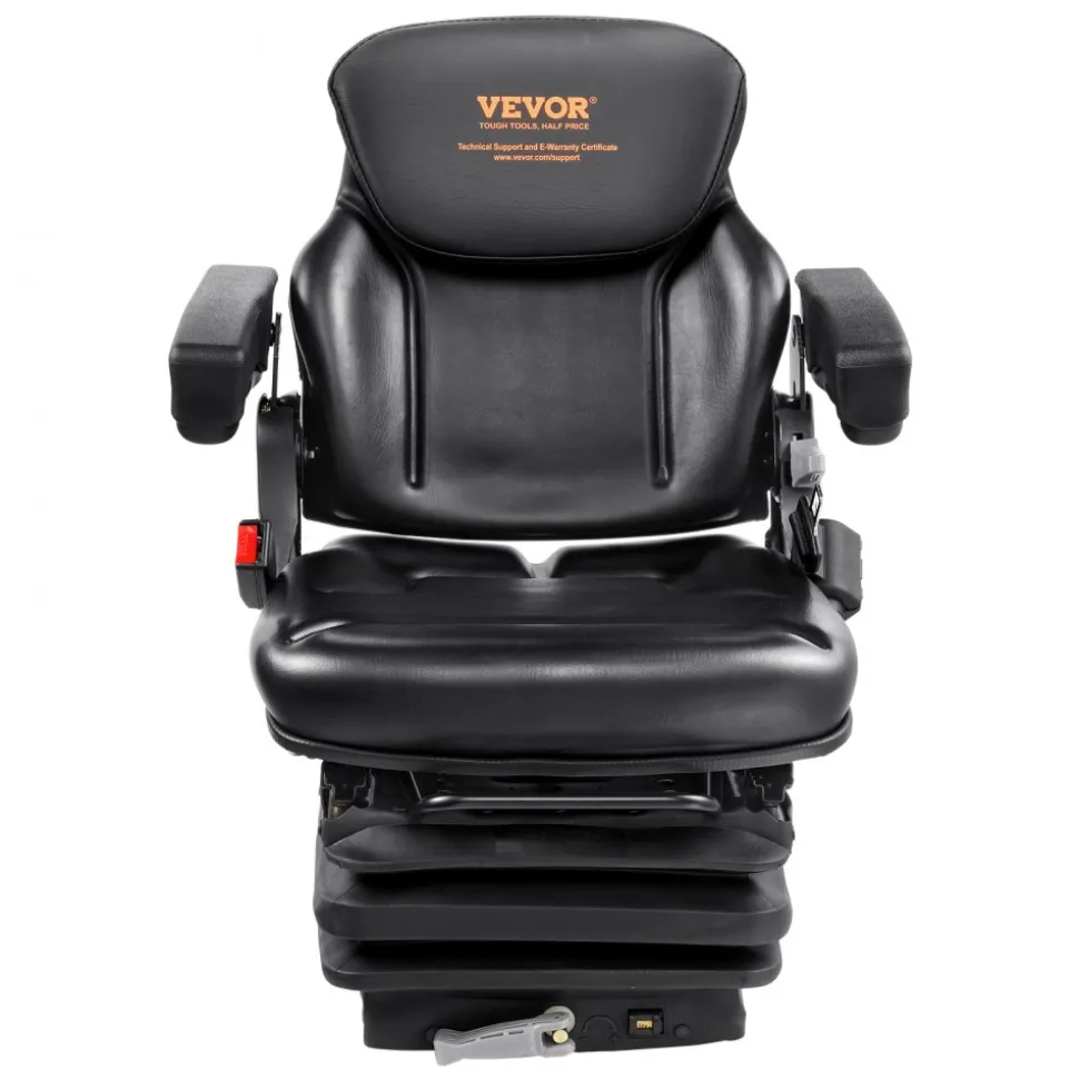 VEVOR Universal Tractor seat Suspension, Fold Down Forklift Seat with Adjustable Angle Back, Micro Switch, Seatbelt and Armrests, 3-level Shock Absorption Tractor Seat for Tractor Loader Excavator