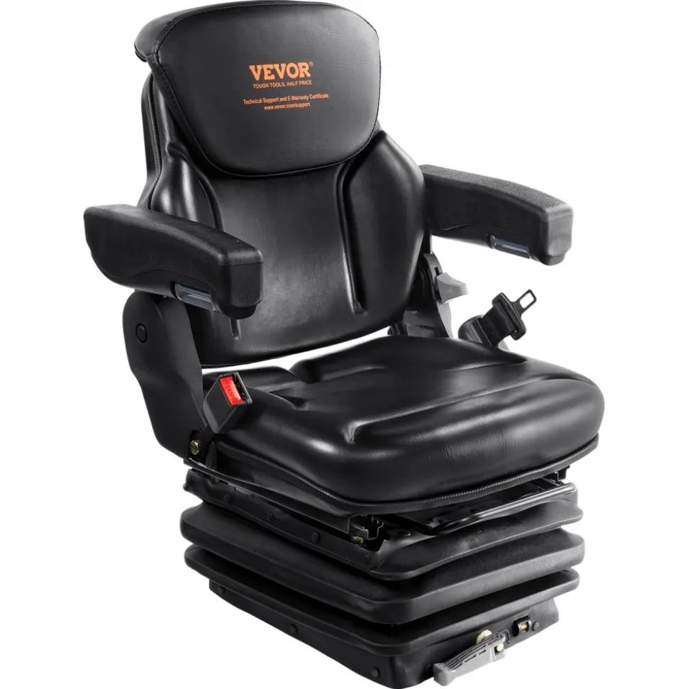VEVOR Universal Tractor seat Suspension, Fold Down Forklift Seat with Adjustable Angle Back, Micro Switch, Seatbelt and Armrests, 3-level Shock Absorption Tractor Seat for Tractor Loader Excavator