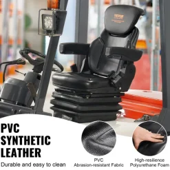 VEVOR Universal Tractor seat Suspension, Fold Down Forklift Seat with Adjustable Angle Back, Micro Switch, Seatbelt and Armrests, 3-level Shock Absorption Tractor Seat for Tractor Loader Excavator