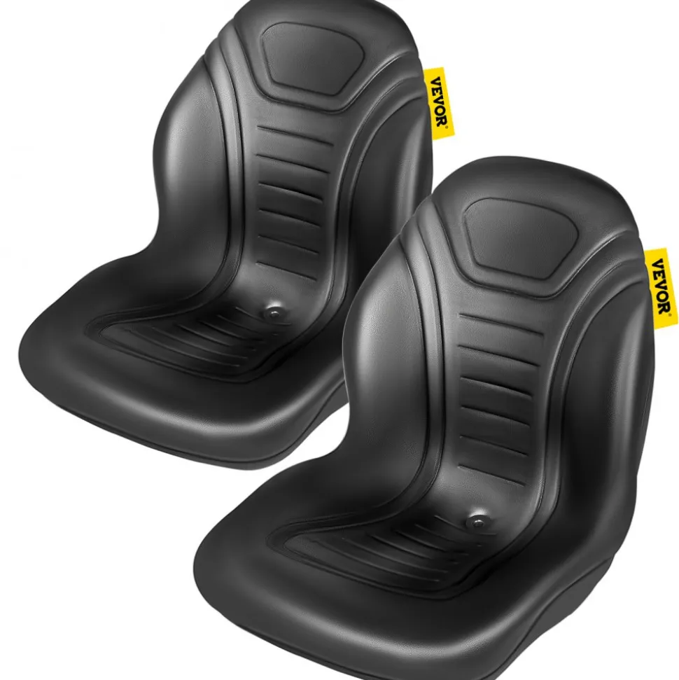 VEVOR Universal Tractor Seat Replacement 2 Pack, Compact High Back Mower Seat Pair, Black Vinyl Forklift Seat, Central Drain Hole Skid Steer Seat with Mounting Bolt Patterns