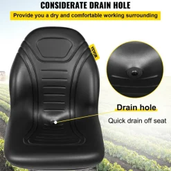 VEVOR Universal Tractor Seat Replacement 2 Pack, Compact High Back Mower Seat Pair, Black Vinyl Forklift Seat, Central Drain Hole Skid Steer Seat with Mounting Bolt Patterns